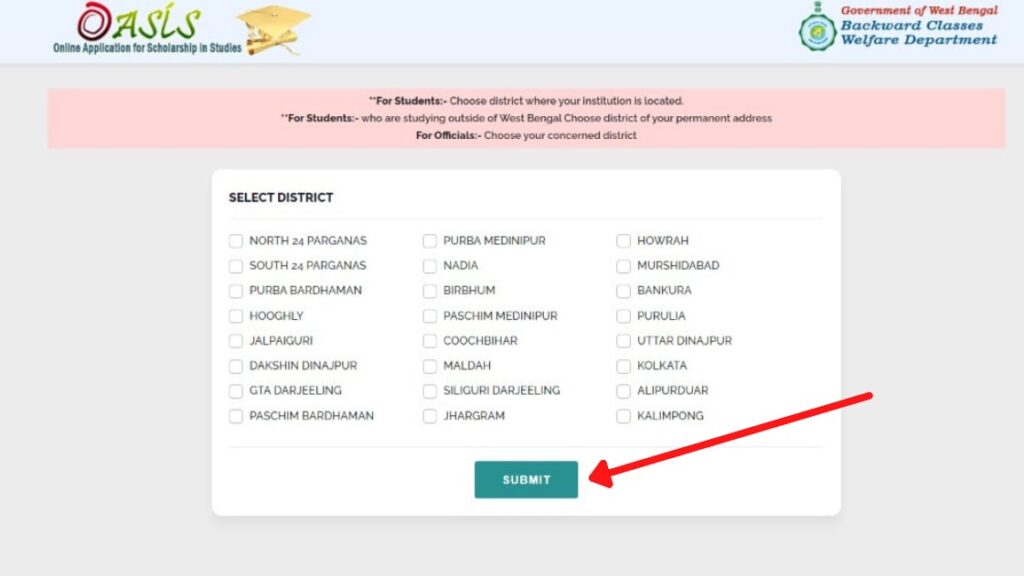 Oasis Scholarship Status Check online 2023 - 2024 West Bengal